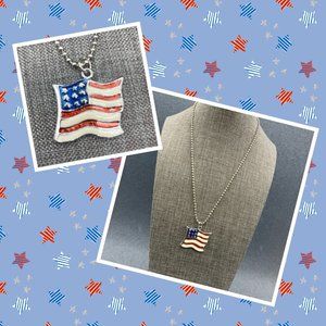 Patriotic American Flag Necklace 18 In Silver Fourth Of July Stars Stripes USA
